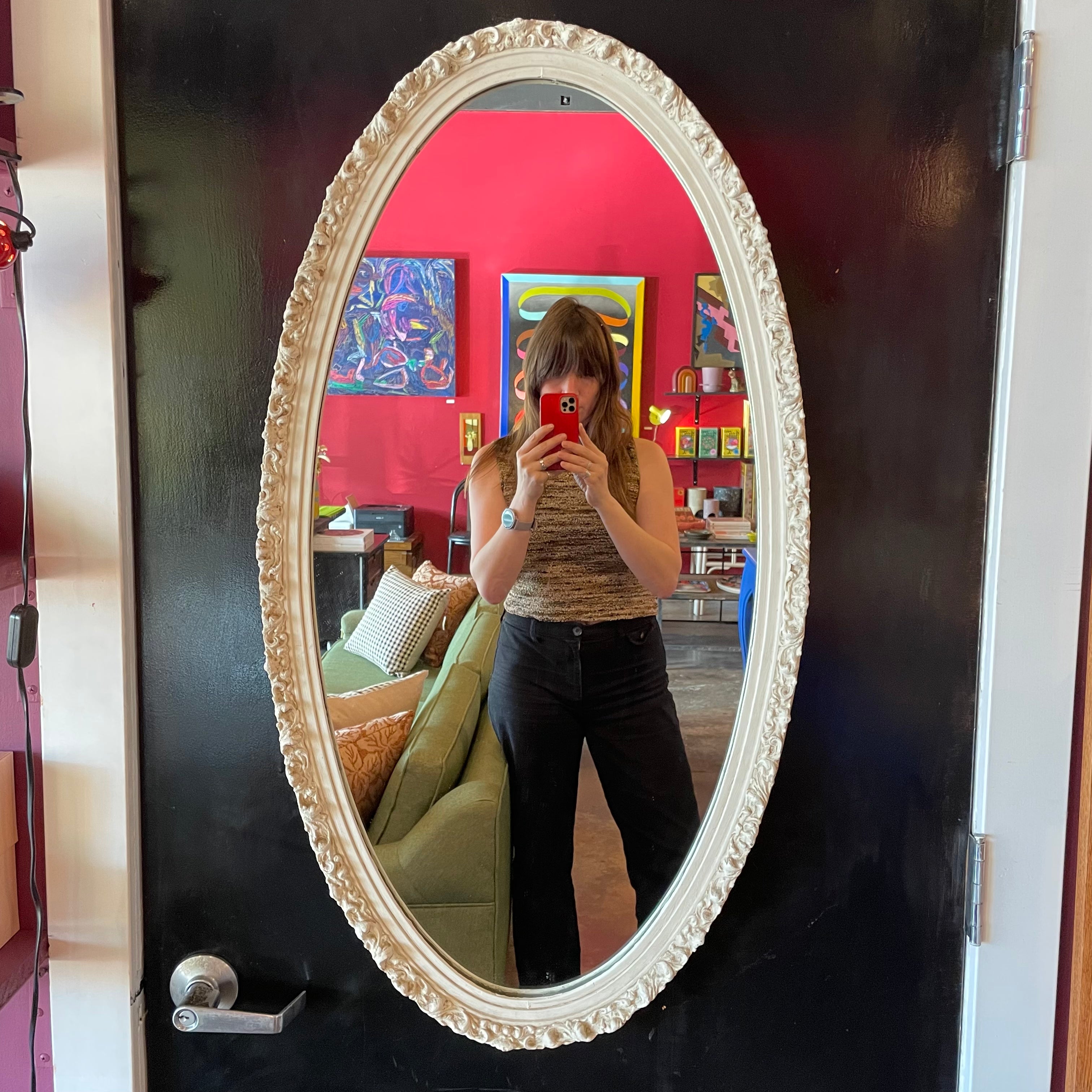 Vintage Oval Ruffled Wooden Mirror - 20" x 38" mirror CANDID HOME