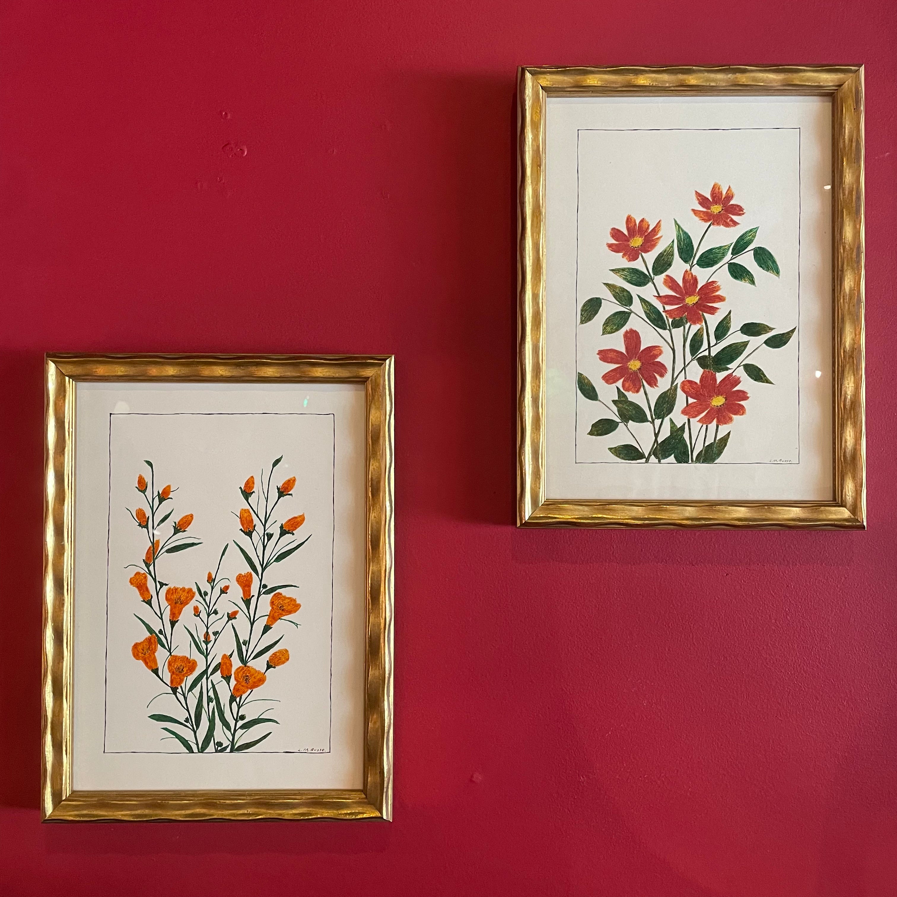 Vintage Floral Pen Drawing by L.M. Busse - 8.75" x 12" Artwork CANDID HOME