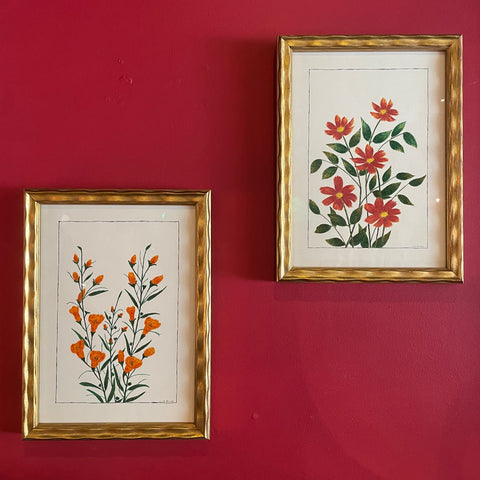 Vintage Floral Pen Drawings by L.M. Busse - 8.75" x 12" Artwork CANDID HOME