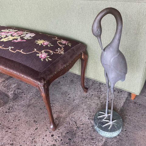 Antique Iron Crane Statue with Marble Base statue CANDID HOME