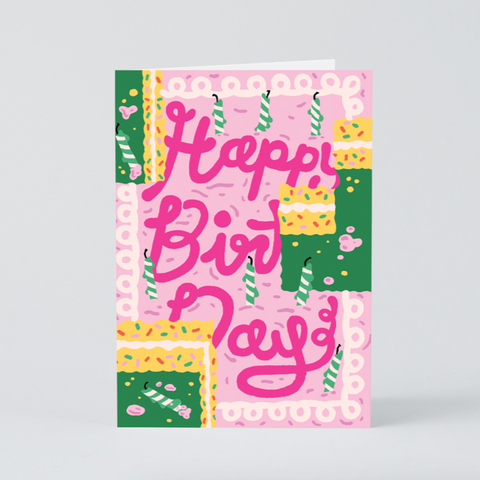 Wrap Magazine Greeting Cards - Blank Inside Artwork CANDID HOME Pink Birthday Cake  