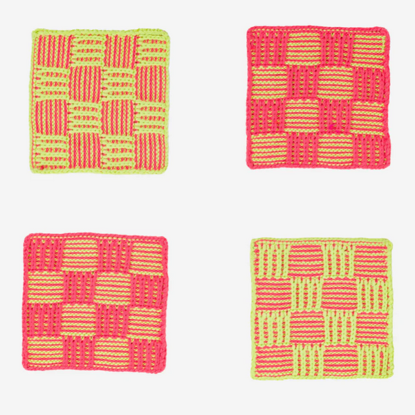 "Checkerboard" Knit Coaster Set by Verloop kitchen > Coasters > best housewarming gifts > good > housewarming gifts > house warming > housewarming gift ideas > housewarming gifts for couples > new home gift ideas > new home gifts > sustainable gifts Verloop Melon  