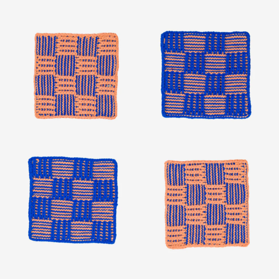 "Checkerboard" Knit Coaster Set by Verloop kitchen > Coasters > best housewarming gifts > good > housewarming gifts > house warming > housewarming gift ideas > housewarming gifts for couples > new home gift ideas > new home gifts > sustainable gifts Verloop Cobalt  
