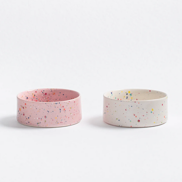 5.5" Speckled Ceramic Pet Bowl by Egg Back Home - Set of 2 pet bowl egg back home PINK AND WHITE  