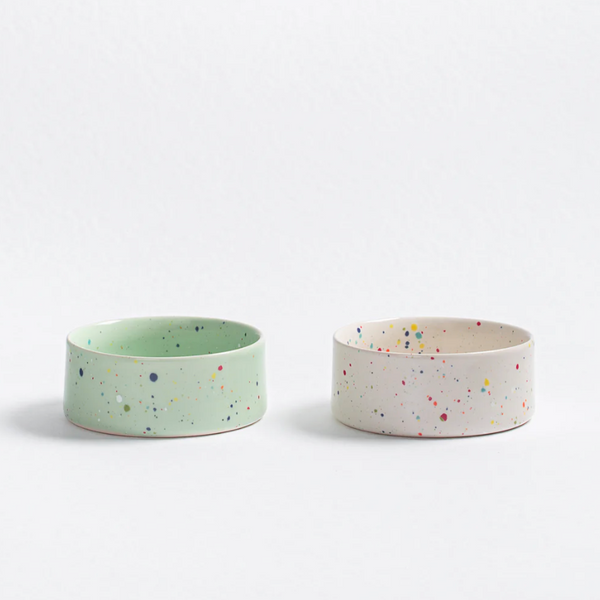 6.5" Speckled Ceramic Pet Bowl by Egg Back Home - Set of 2 pet bowl egg back home WHITE + GREEN  