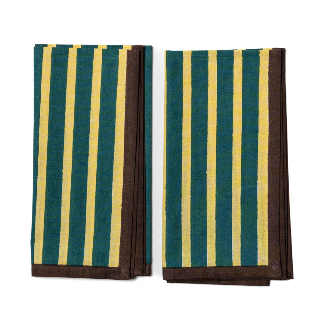 Block Striped Napkins by Yod and Co. dinner napkins yod and co Lemon + Forest Green  