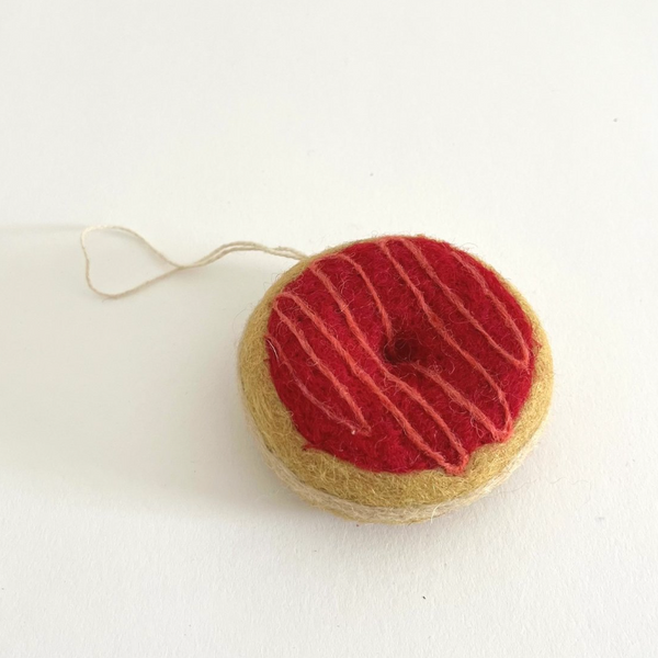 Felted Dessert Ornaments by PetitFelts Holiday Ornaments petit felts Strawberry Glazed Donut