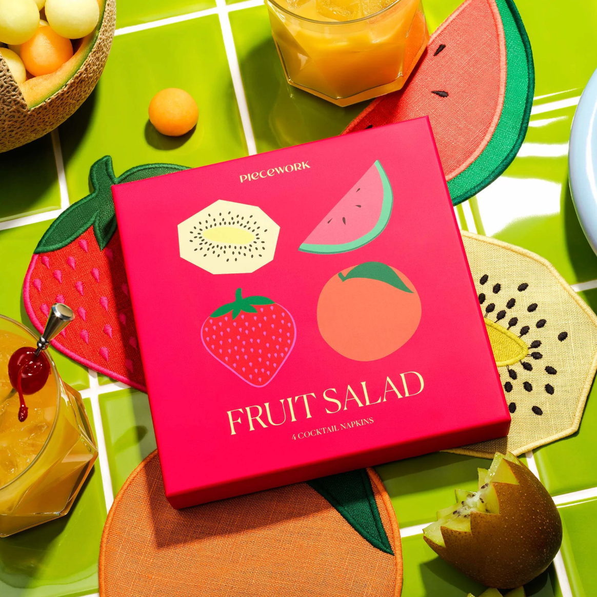 Cocktail Napkins: Set of 4 by Piecework napkins piecework Fruit Salad