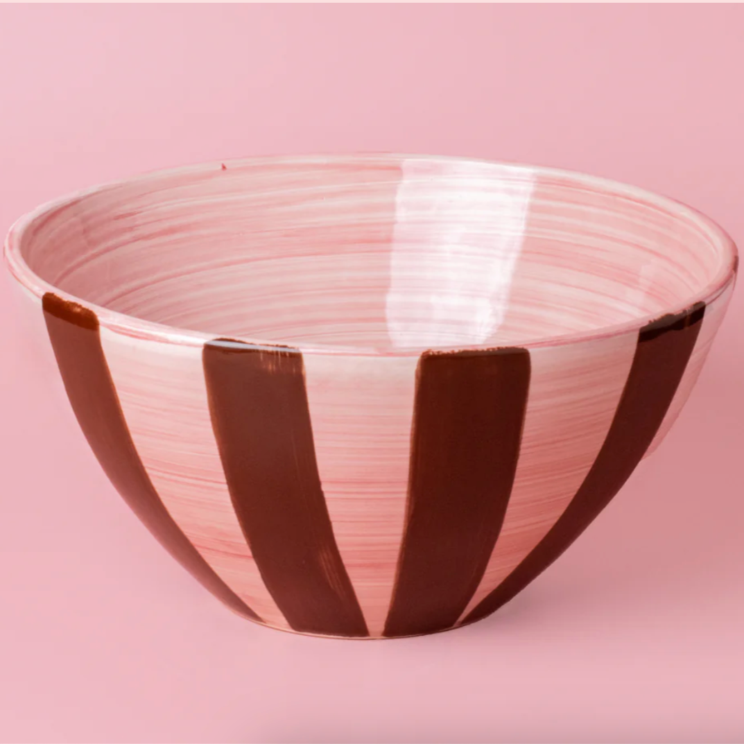 Ceramic Striped Salad Bowl by Tierra Cocida Serving Bowl tierra cocida Chocolate: Pink/Brown