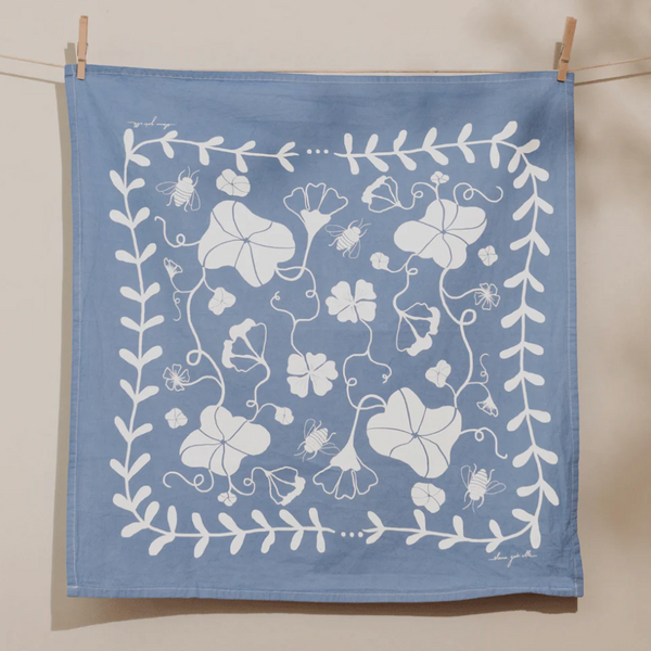 Printed Linen Square Tea Towels by Elana Gabrielle tea towel Elana Gabrielle Blueberry: Blue/White