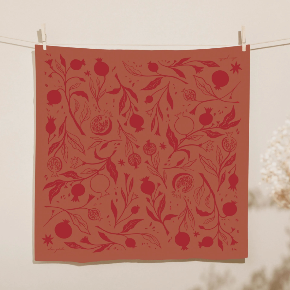 Printed Linen Square Tea Towels by Elana Gabrielle tea towel Elana Gabrielle Pomegranate: Peach/Red