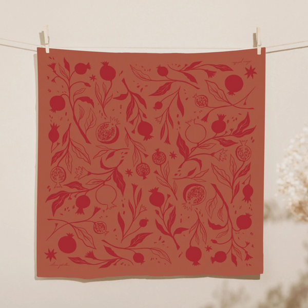 Printed Linen Square Tea Towels by Elana Gabrielle tea towel Elana Gabrielle Pomegranate: Peach/Red