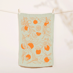 Printed Linen Rectangle Tea Towels by Elana Gabrielle tea towel Elana Gabrielle Clementine: Natural/Orange