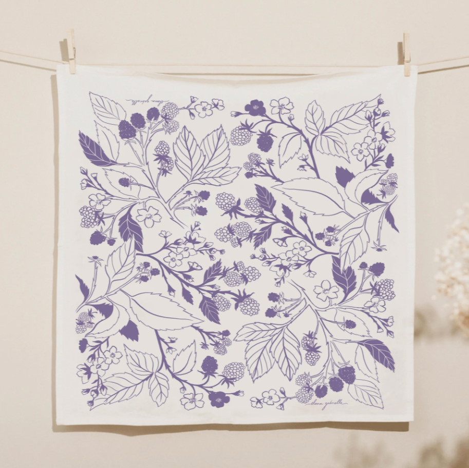 Printed Cotton Square Tea Towels by Elana Gabrielle tea towel Elana Gabrielle Berries: White/Purple