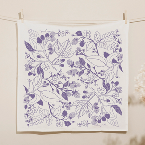 Printed Linen Square Tea Towels by Elana Gabrielle tea towel Elana Gabrielle Berries: White/Purple