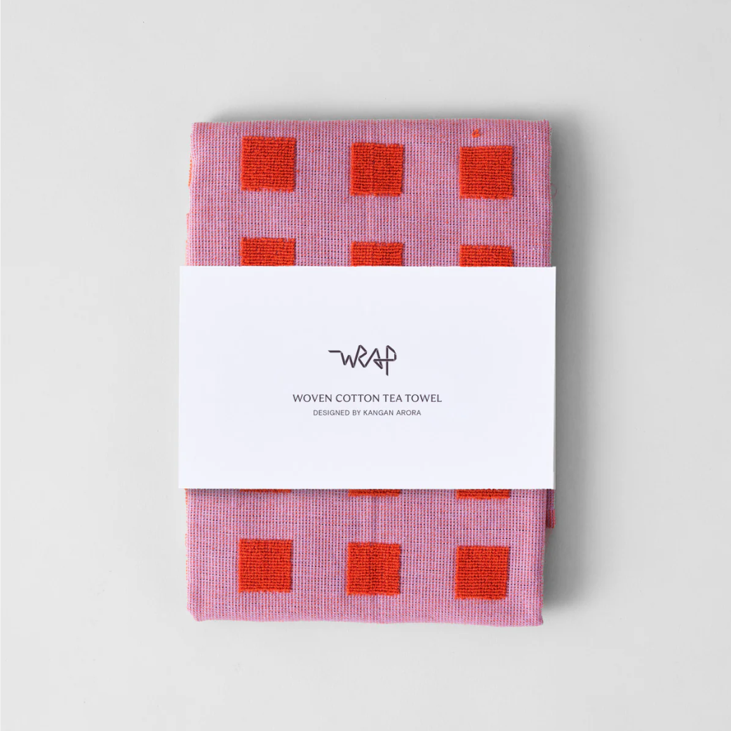Squares Tea Towels - Kangan Arora for Wrap Magazine Towels CANDID HOME Red  