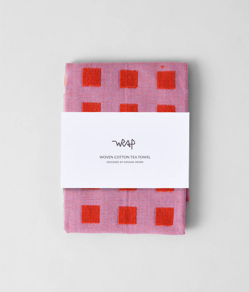 Squares Tea Towels - Kangan Arora for Wrap Magazine Towels CANDID HOME Red  