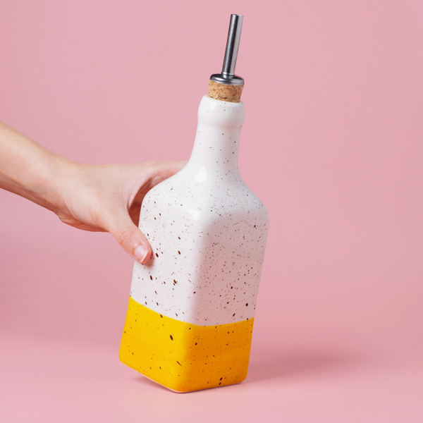 Ceramic Olive Oil Bottle by Tierra Cocida oil dispenser tierra cocida Canelan: Yellow + White