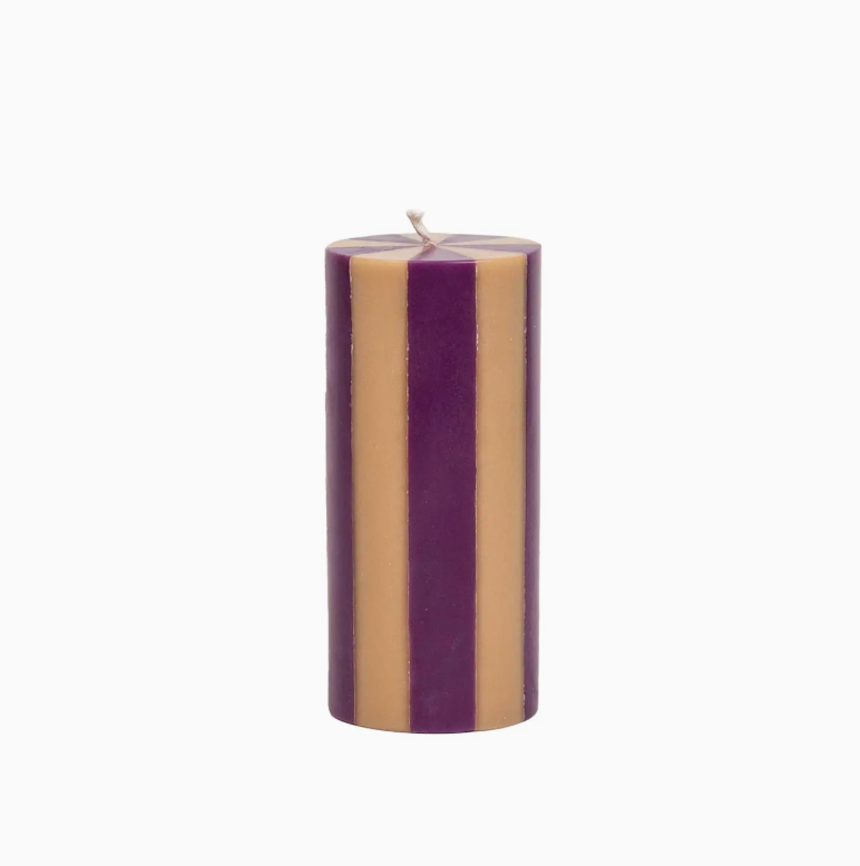 Stripe Pillar Candle by Yod and Co Candles yod and co medium plum / cheddar
