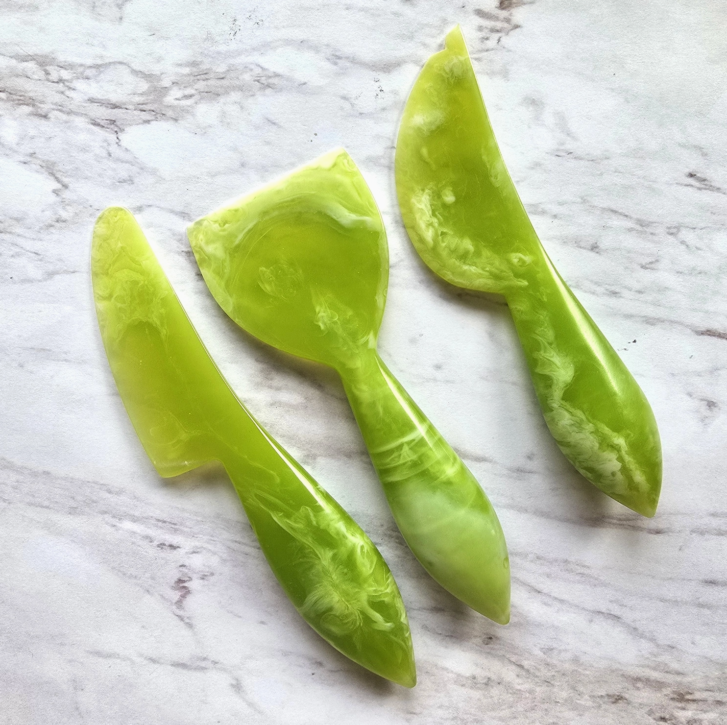 Resin Cheese Knife Set by Gibb & Daan Cheese Knives Gibb & Daan Green + White Marble