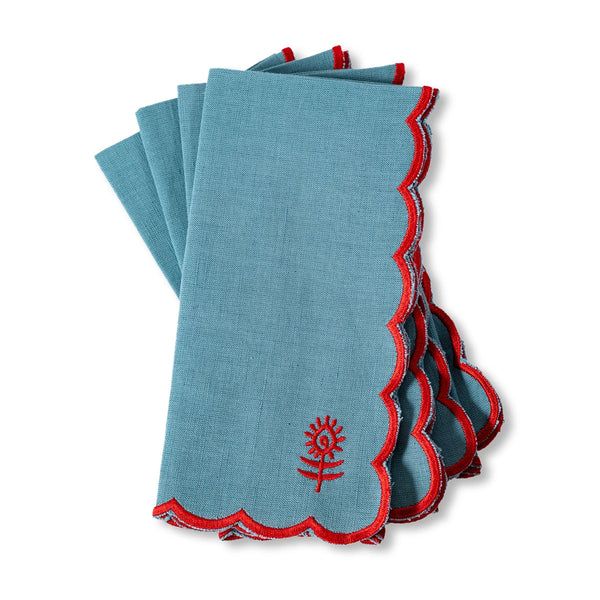 Icon Linen Dinner Napkins - Set of 6- by Furbish Studio napkins furbish AQUA + CHERRY