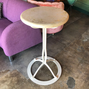 1960s Travertine + Iron Pedestal Table Tables CANDID HOME   