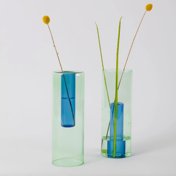 Reversible Large Glass Vase by Block Design vase BLOCK DESIGN Green/Blue  