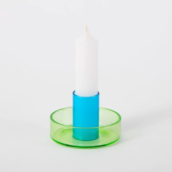 Duo Tone Glass Candle Holder by Block Design candlestick BLOCK DESIGN Blue/Green  