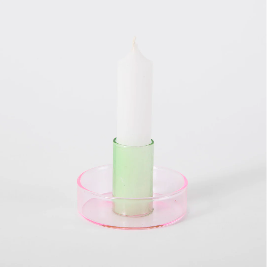 Duo Tone Glass Candle Holder by Block Design candlestick BLOCK DESIGN Pink/Green  
