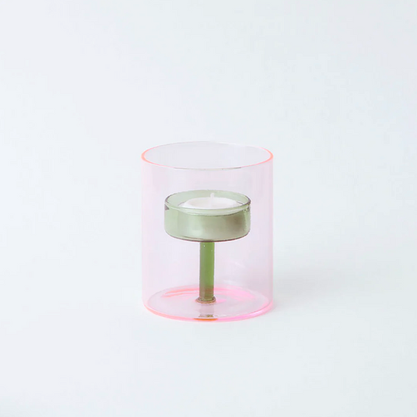 Duo Tone Tea Light Holder by Block Design candlestick BLOCK DESIGN Pink/Green  