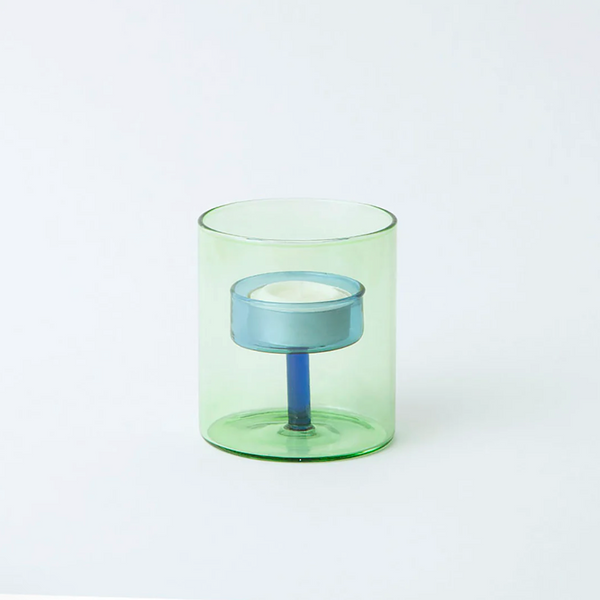 Duo Tone Tea Light Holder by Block Design candlestick BLOCK DESIGN Green/Blue  