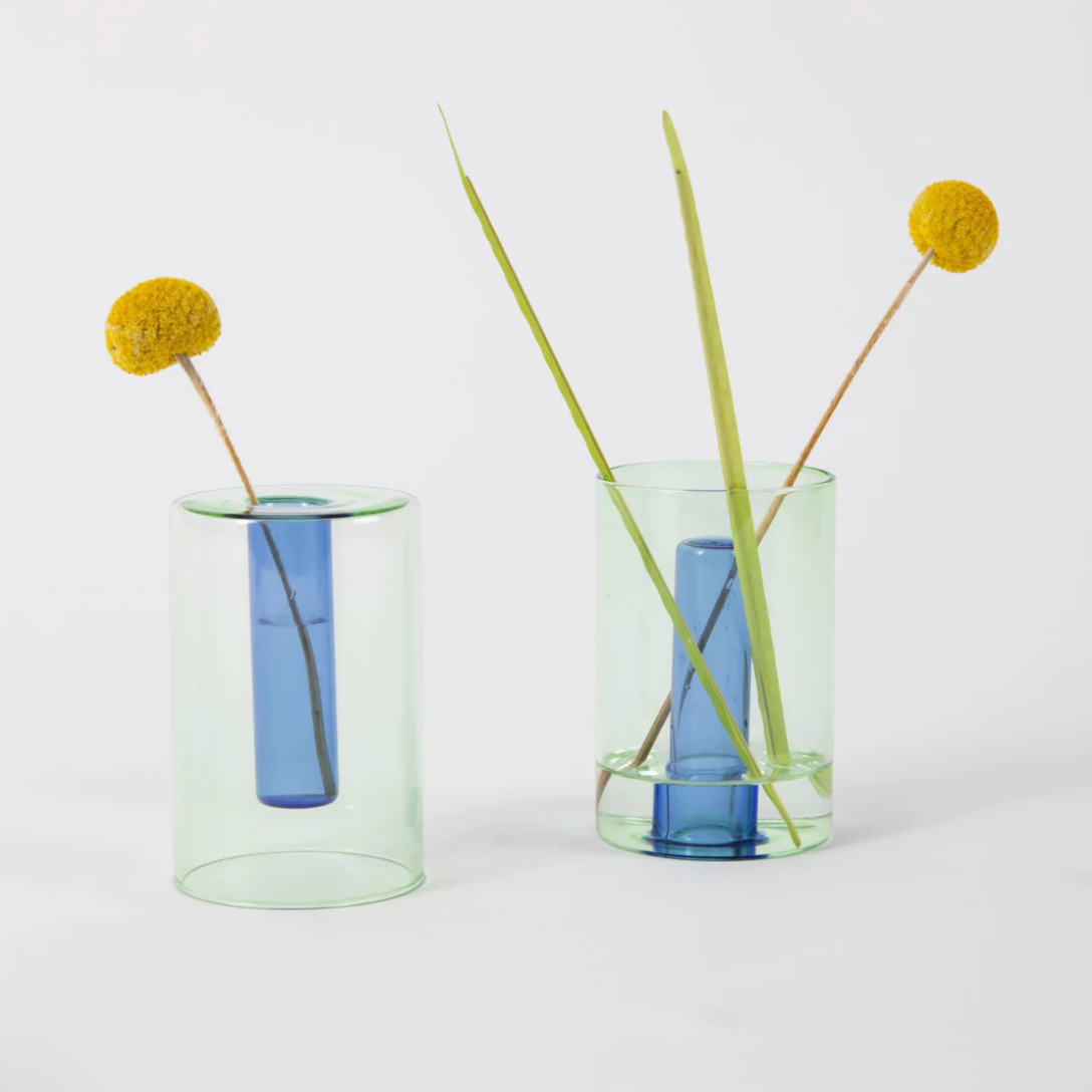 Reversible Small Glass Vase by Block Design vase CANDID HOME Green/Blue  