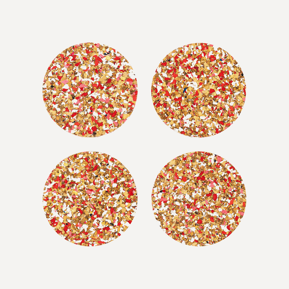 Speckled Round Cork Coaster by Yod and Co. - Set of 4 kitchen > Coasters > best housewarming gifts > good > housewarming gifts > house warming > housewarming gift ideas > housewarming gifts for couples > new home gift ideas > new home gifts > sustainable gifts yod and co Red  