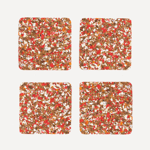 Speckled Square Cork Coaster by Yod and Co. - Set of 4 kitchen > Coasters > best housewarming gifts > good > housewarming gifts > house warming > housewarming gift ideas > housewarming gifts for couples > new home gift ideas > new home gifts > sustainable gifts yod and co Red  