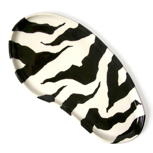 Hand Painted Ceramic Trays by Pink Door Store Decorative Trays Pink Door Store Large Zebra - Black + White  