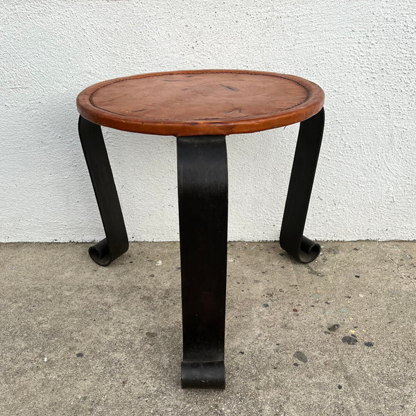 Vintage Leather + Iron Side Table Tables CANDID HOME   
