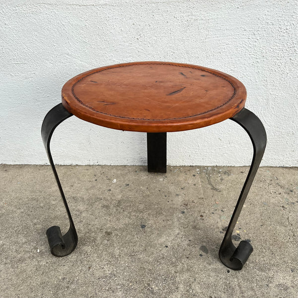 Vintage Leather + Iron Side Table Tables CANDID HOME   