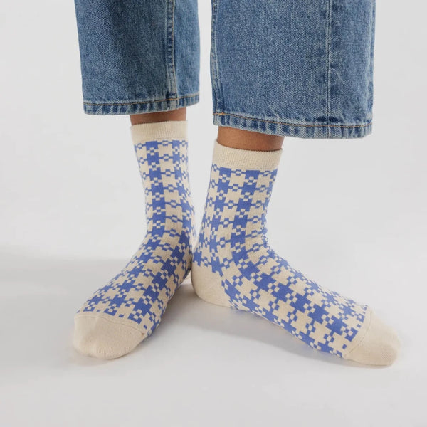 Baggu Socks Socks Baggu Blue Pixel Gingham  